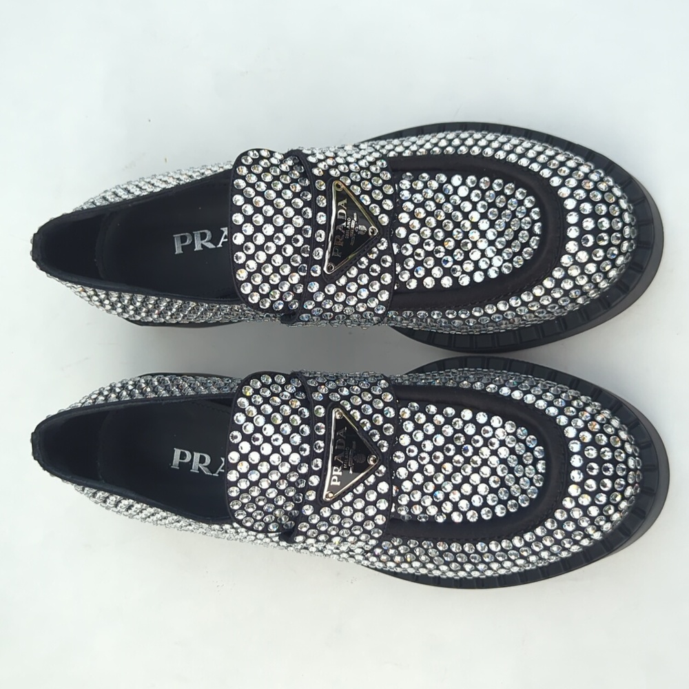 Prada Crystal Embellished Chunky Loafers EU 38